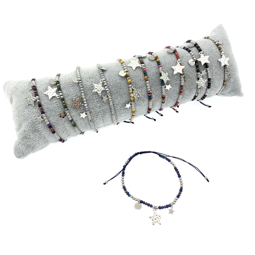 12Pz Bracciali in Acciaio Regolabili + Cuscino in Omaggio - BPA7690-Stella -12 Pz Bracciali in Acciaio