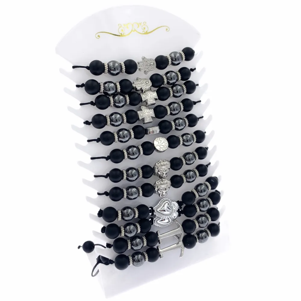 BPM7564-Palline con Ciondolo- 12 Pz Bracciali Regolabili - BPM-191-10