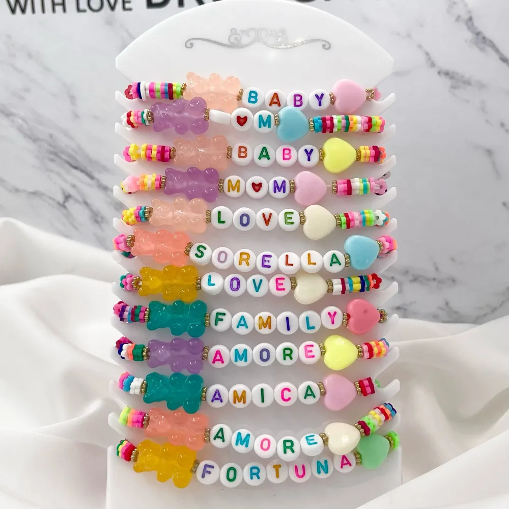 Caramella Orsetto Scritte-12 Pz Bracciali Elastici - BPM-480-80