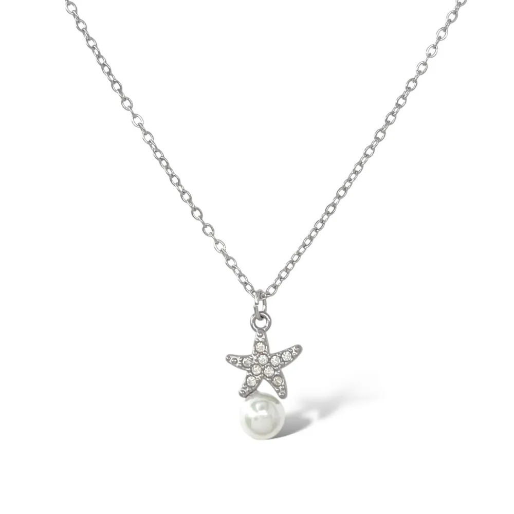 Stella Marina con Perla-Collana Girocollo in Acciaio - CAC-103-5057N