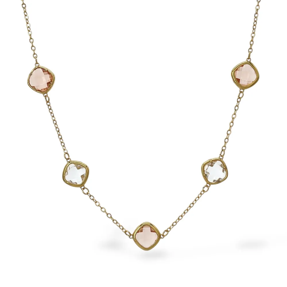 Pietre Colorate -Collana Corta in Acciaio - CAC-103-5416N