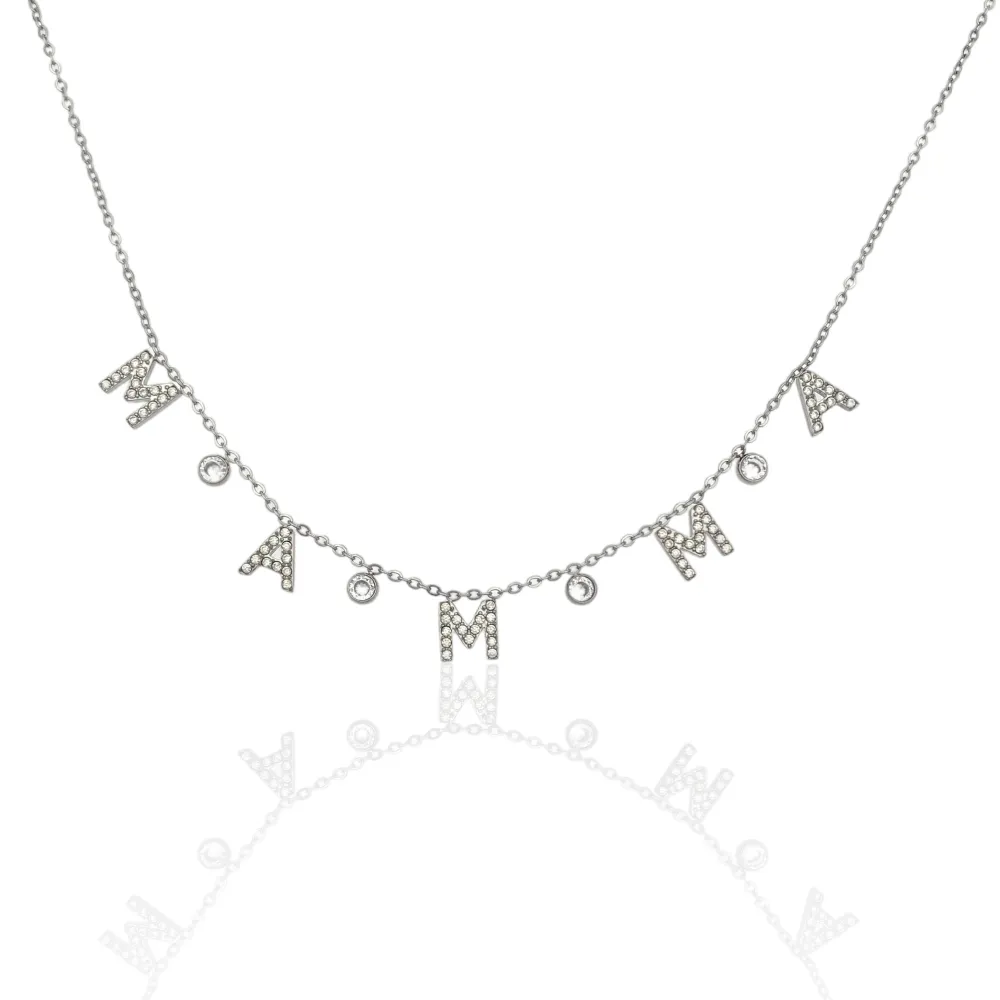 Mamma-Collana Corta in Acciaio e Zirconia - CAC-103-AA1253N