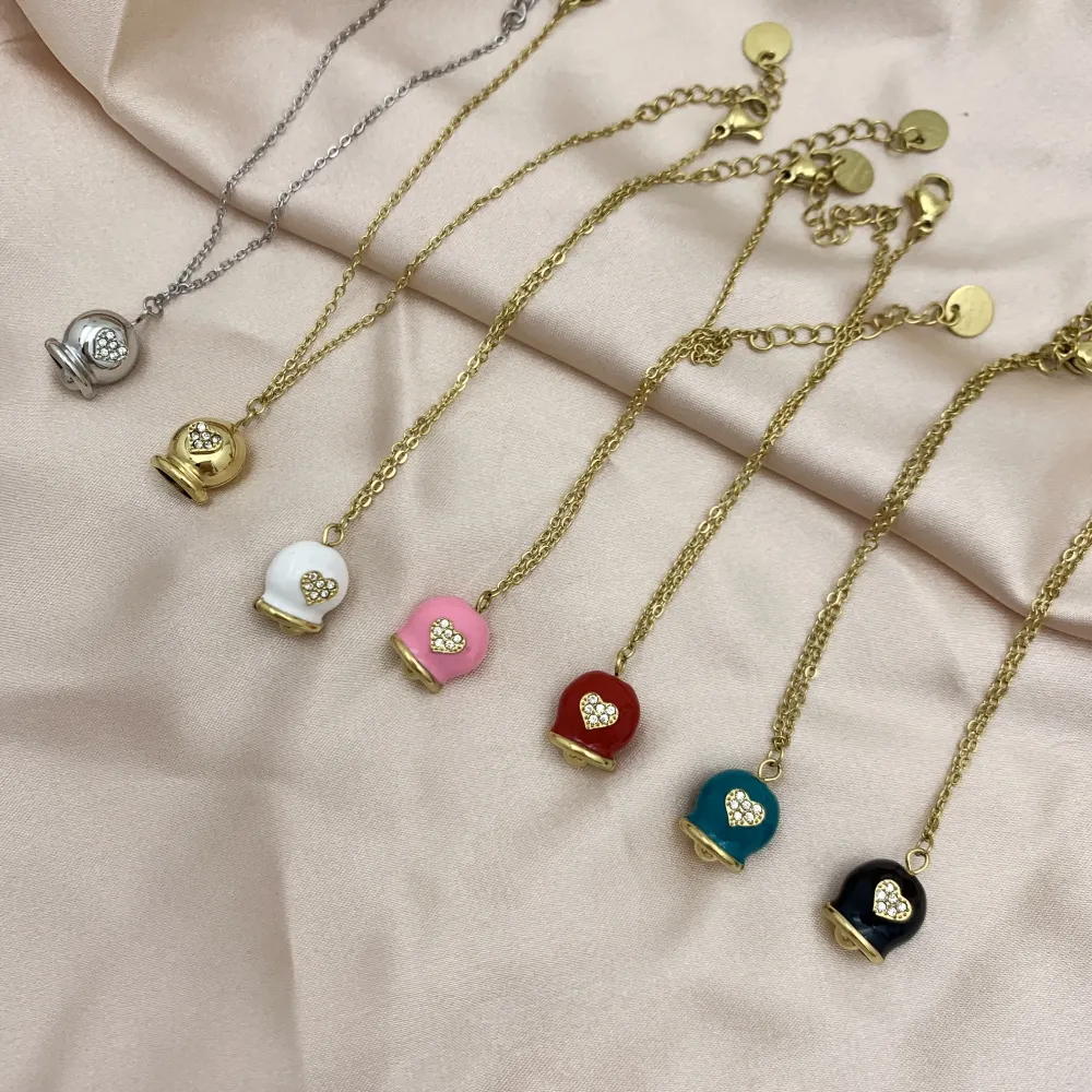 Campanello Smaltato con Cuore-Collana Girocollo in Acciaio - CAC-103-AA2700N
