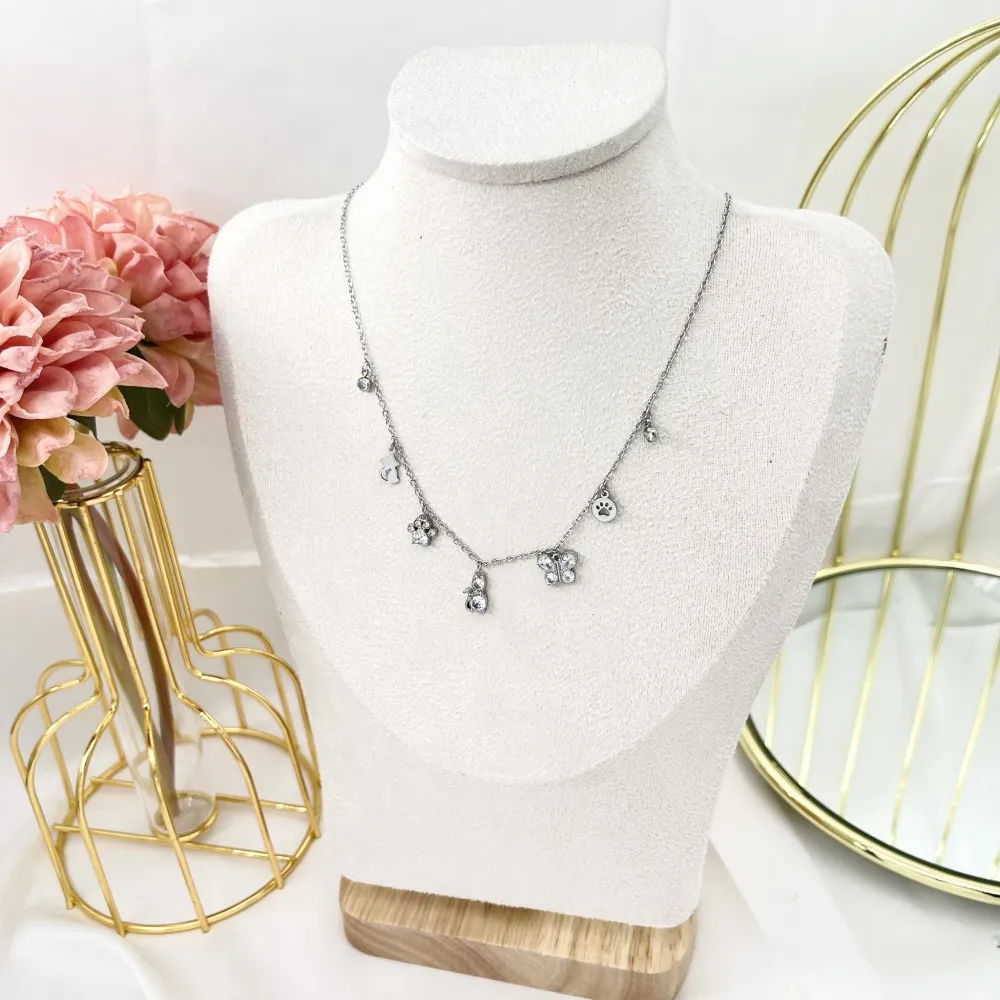 Gatto Farfalla Animali -Collana Corta in Acciaio - CAC-103-AA2786N