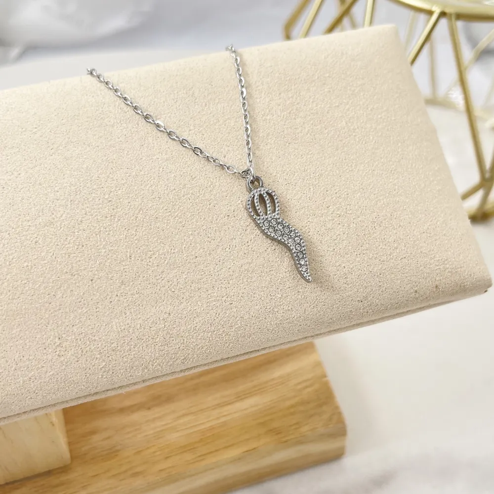 Cornino con Corona Cornetto-Collana Corta in Acciaio - CAC-103-AA2864N