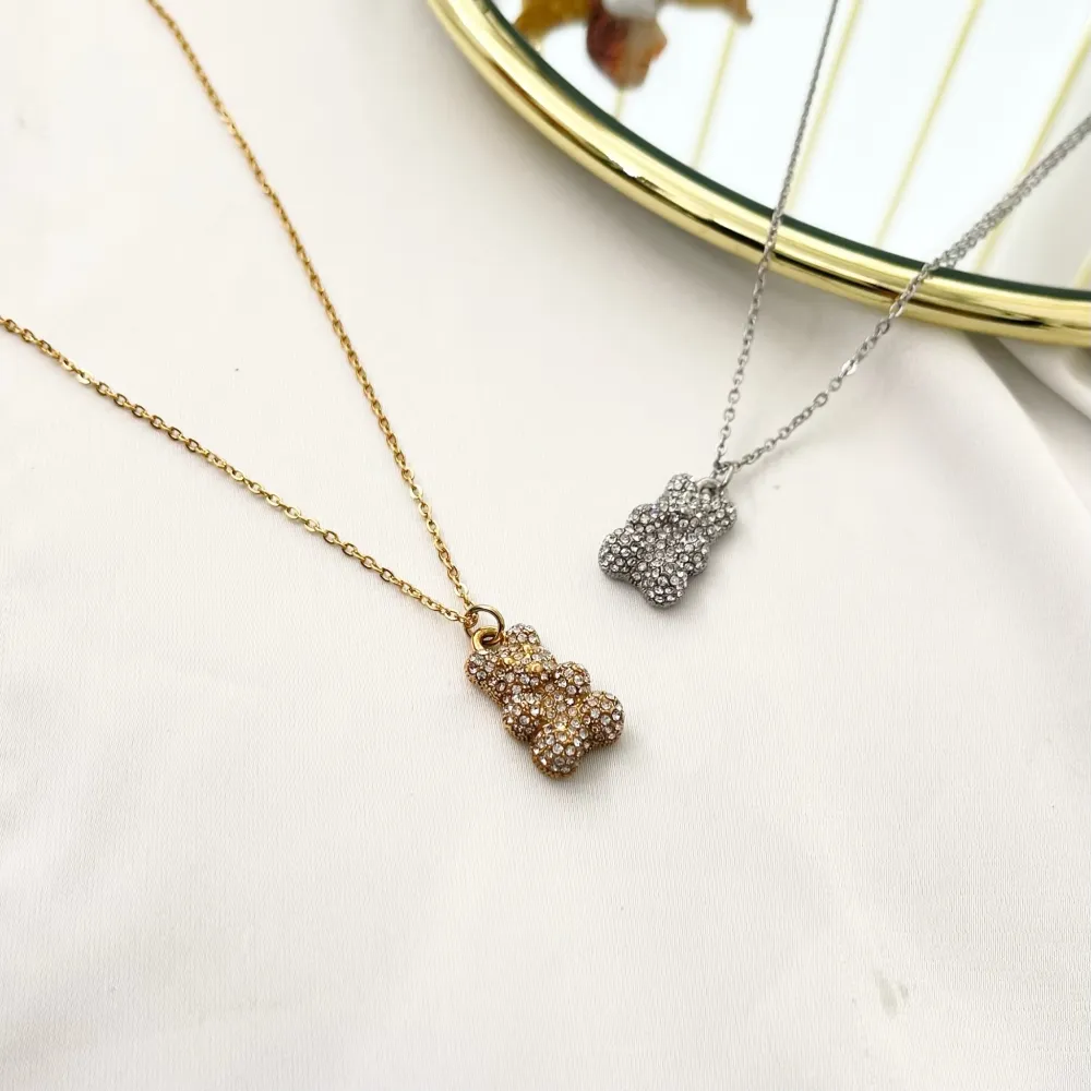 Orsetto con Strass-Collana Girocollo in Acciaio - CAC-103-AA3498N