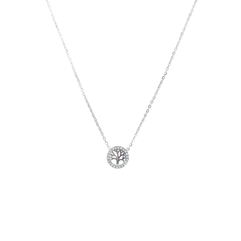 Albero della Vita con Zirconia-Collana Corta in Acciaio - CAC-103-AA36N