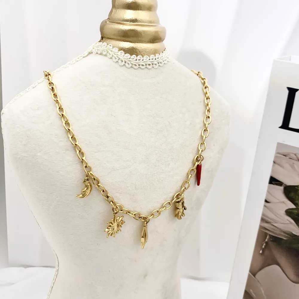 Luna Sole Orsetto Cornino-Collana Corta in Acciaio - CAC-103-AA4524N