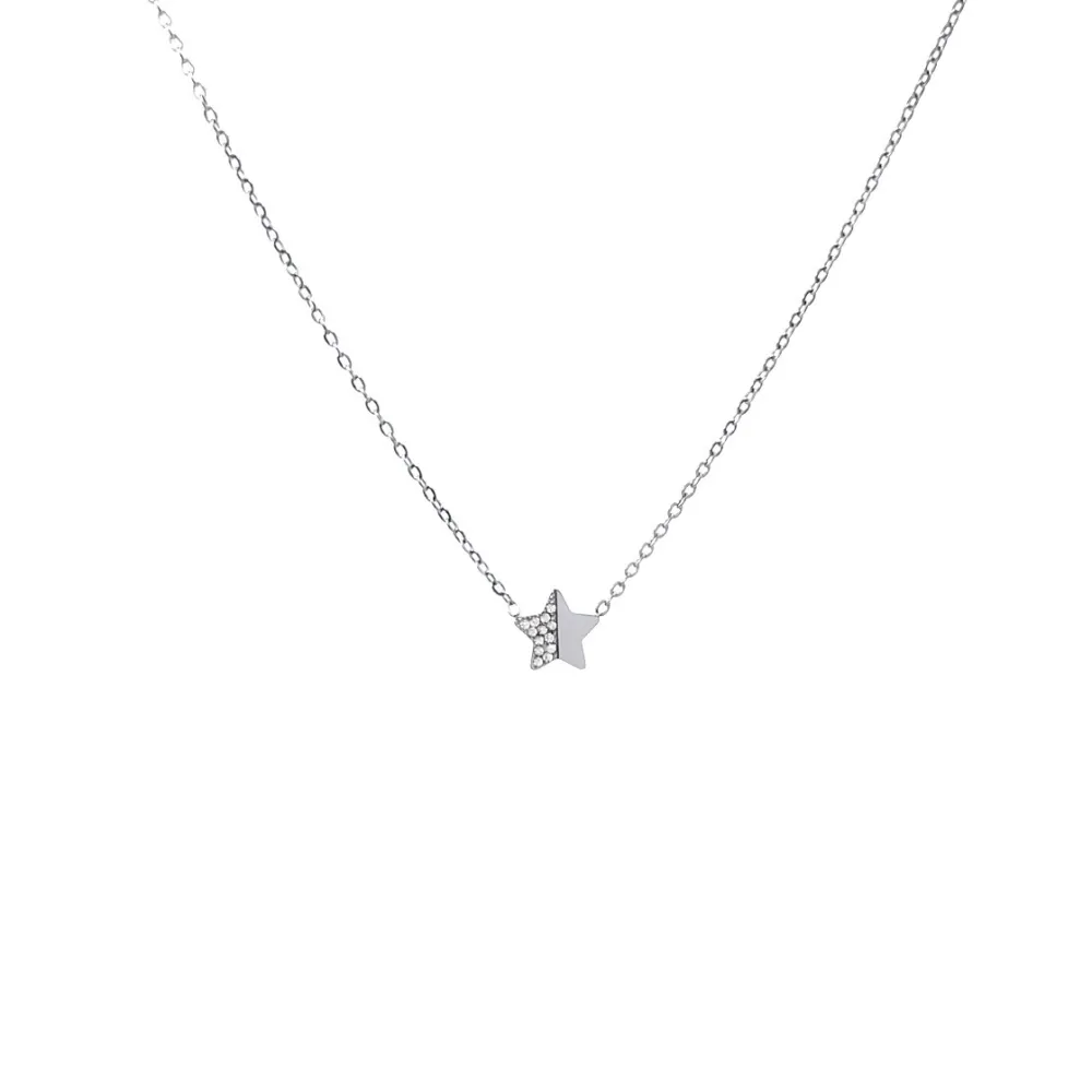 Stella con Zirconia-Collana Corta in Acciaio - CAC-103-AA578N Stella Piccola