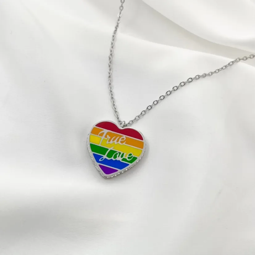 Cuore Arcobaleno True Love -Collana Corta in Acciaio - CAC-103-AA601N