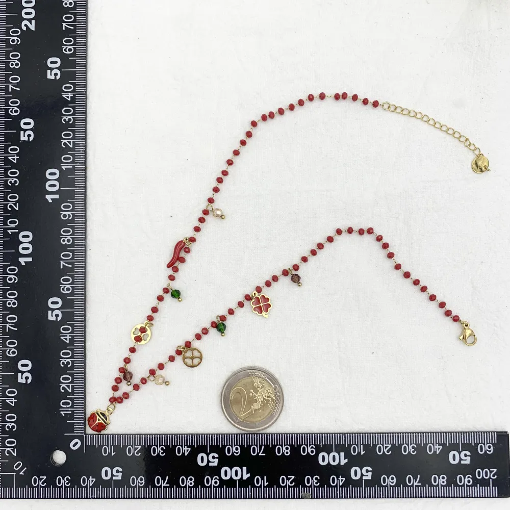 Fortuna Coccinella-Collana Corta in Acciaio e Cristalli - CAC-103-AA618NS