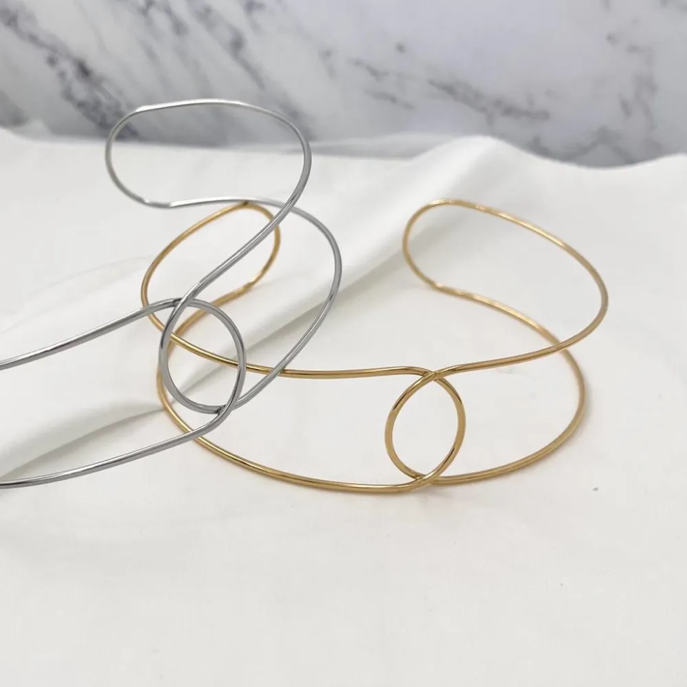 Doppio Cerchio Alto-Collana Chocker Acciaio - CAC-103-AA933Ns