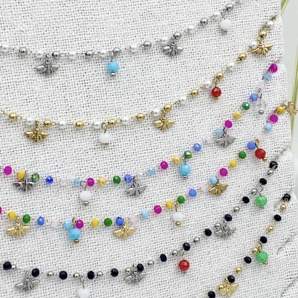 Ape con Cristalli-Collana Corta in Acciaio - CAC103-AA984N