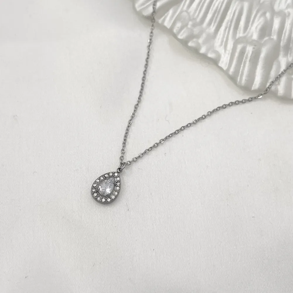 Goccia con Strass-Collana Corta in Acciaio - CAC-103-AA993N