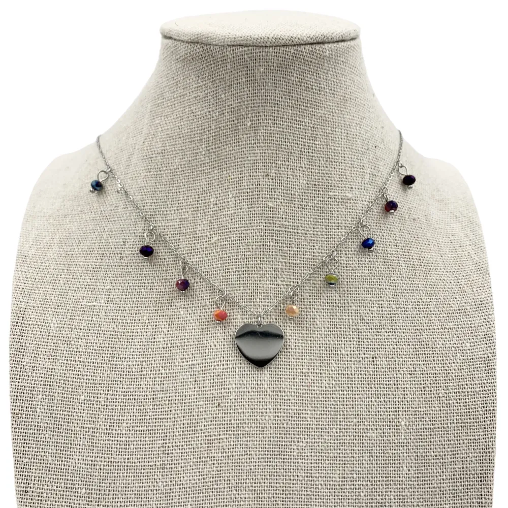 Cuore pendente e cristallo - Collana Acciaio - CAC104-56