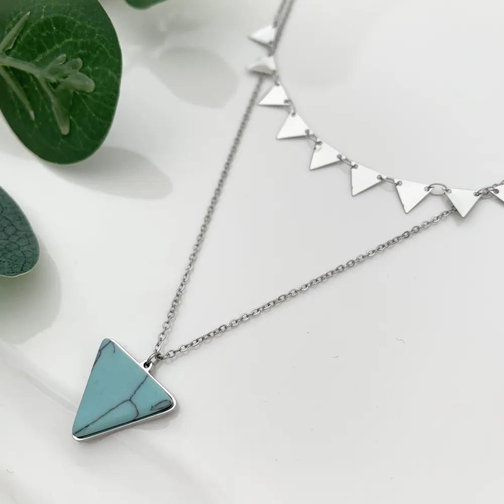 CAC4156-Triangolo- Collana Corta doppio filo in Acciaio - CAC-104-SD-125