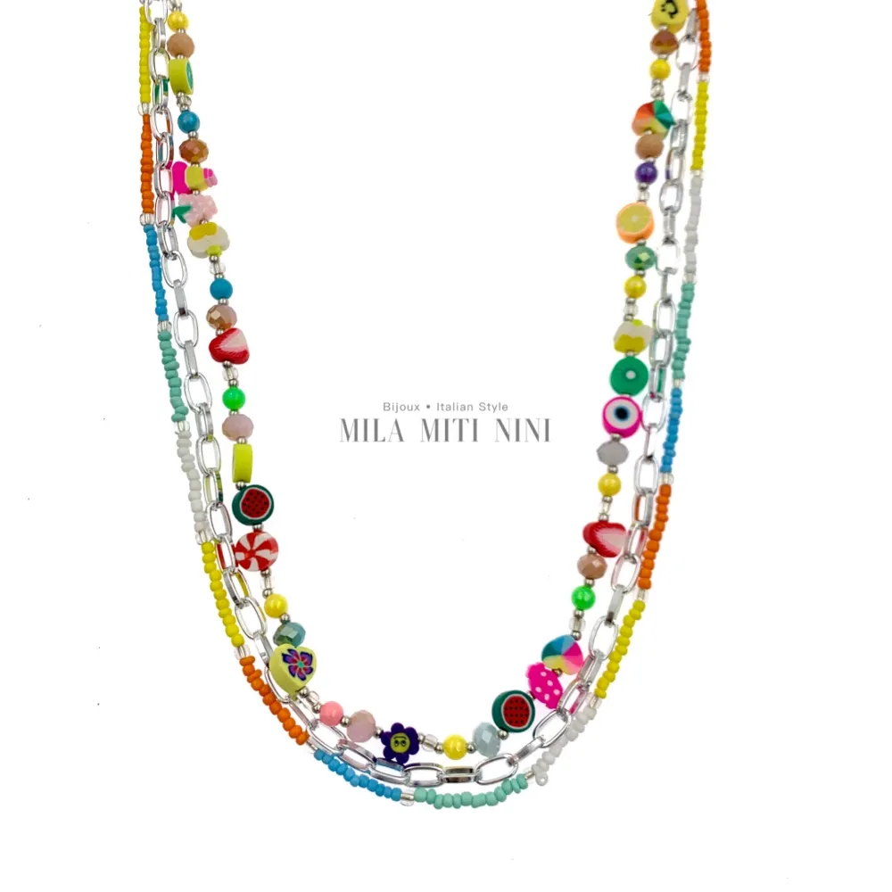 CAC176-388-Perline Multifili- Collana Corta - CAC-176-388