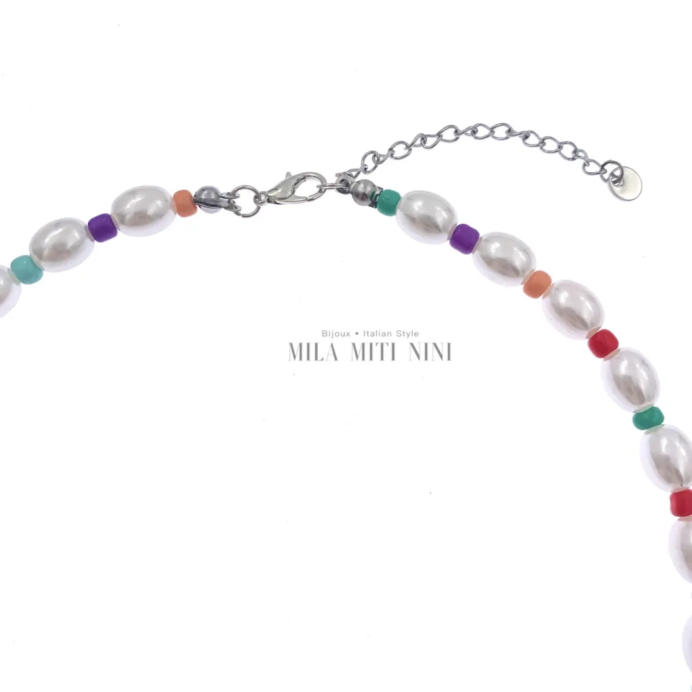 CAC176-427-Perline e Perla- Collana Corta - CAC-176-427