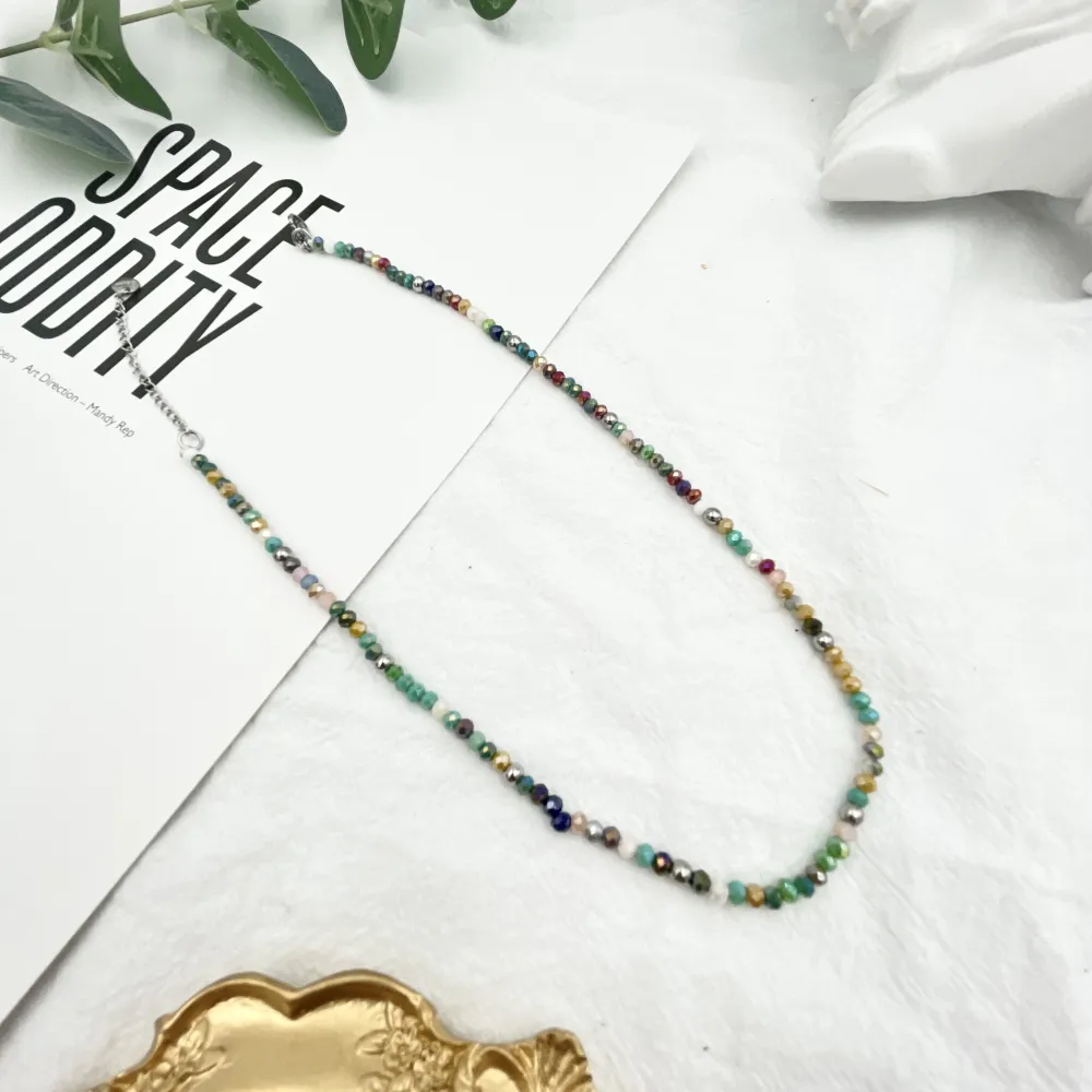 Cristalli Colorati -Collana Corta in Acciaio - CAC-176-449A