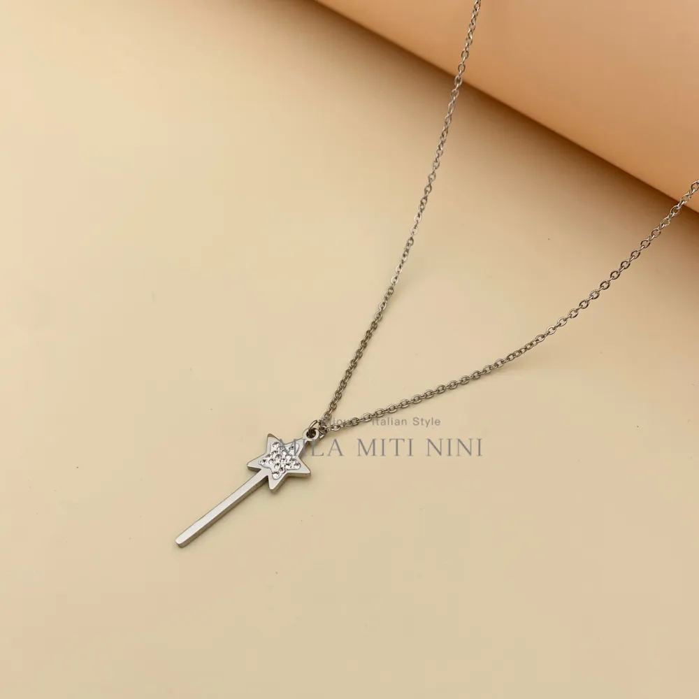 Bacchetta Magica con Cuore-Collana Corta in Acciaio - CAC413-1502