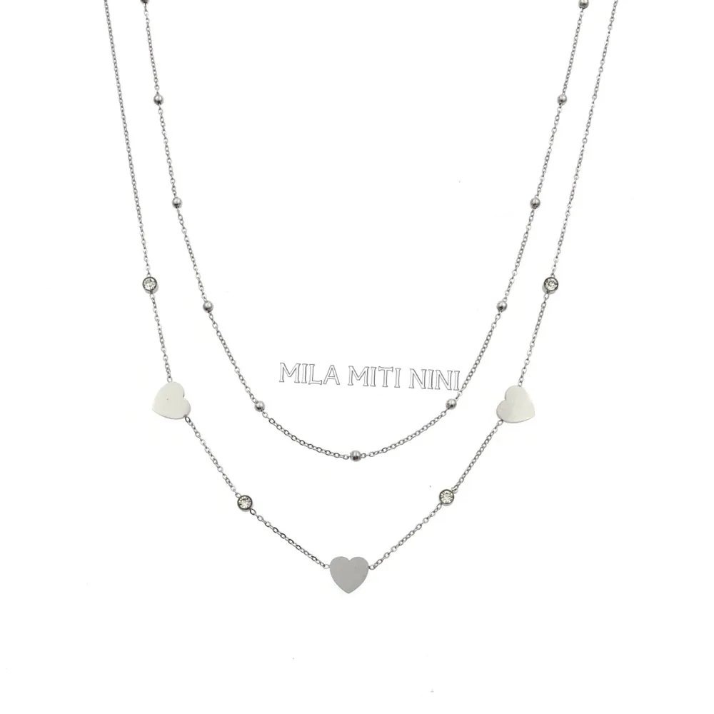 CAC413-1522-Doppio Cuore P.luce -Collana Corta in Acciaio - CAC413-1522-Doppio Cuore P.luce -Collana Corta in Acciaio