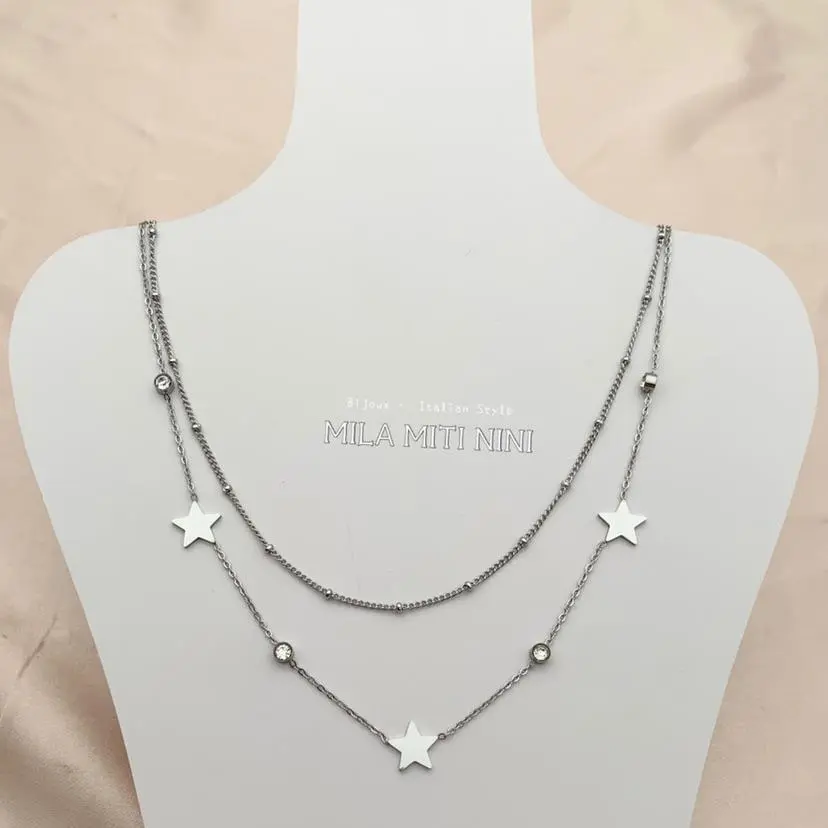 CAC413-1523-Doppio Stella P.luce -Collana Corta in Acciaio - CAC413-1523-Doppio Stella P.luce -Collana Corta in Acciaio