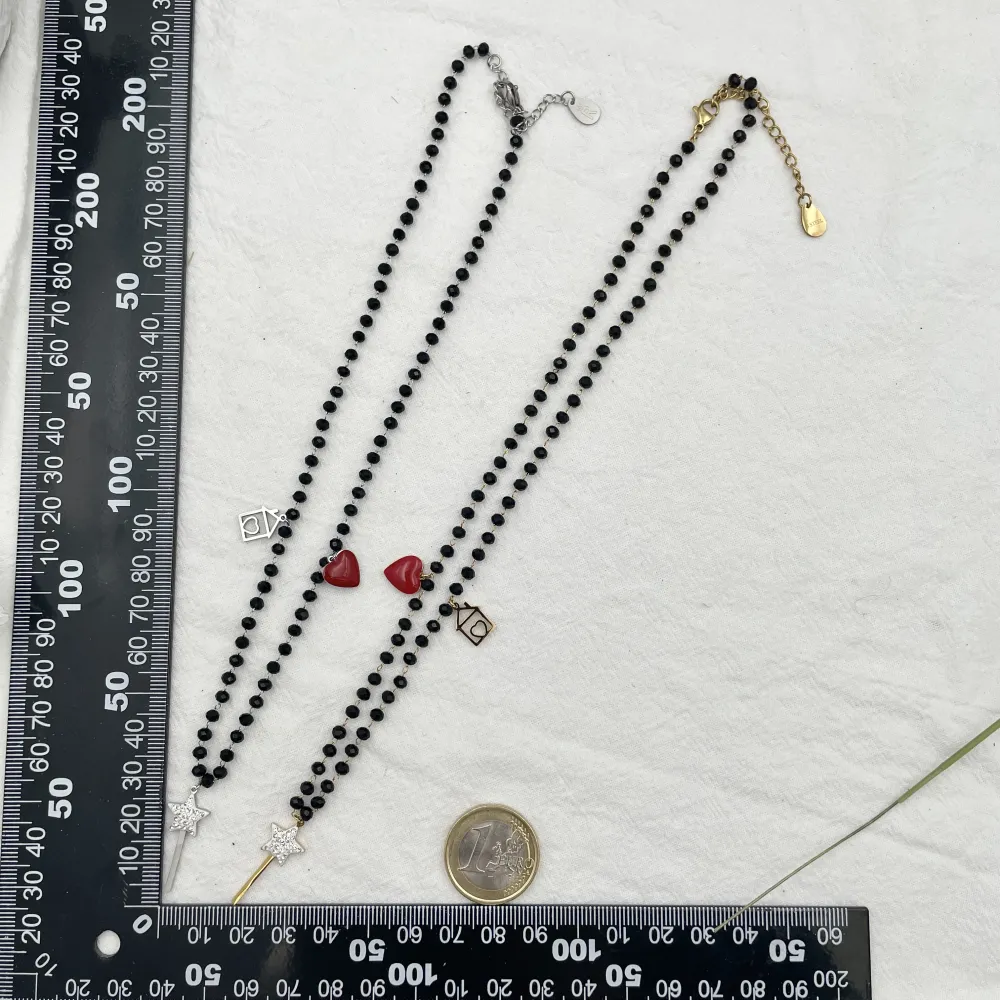 Cristalli Neri con Bachetta Magica -Collana Corta in Acciaio - CAC-413-1570