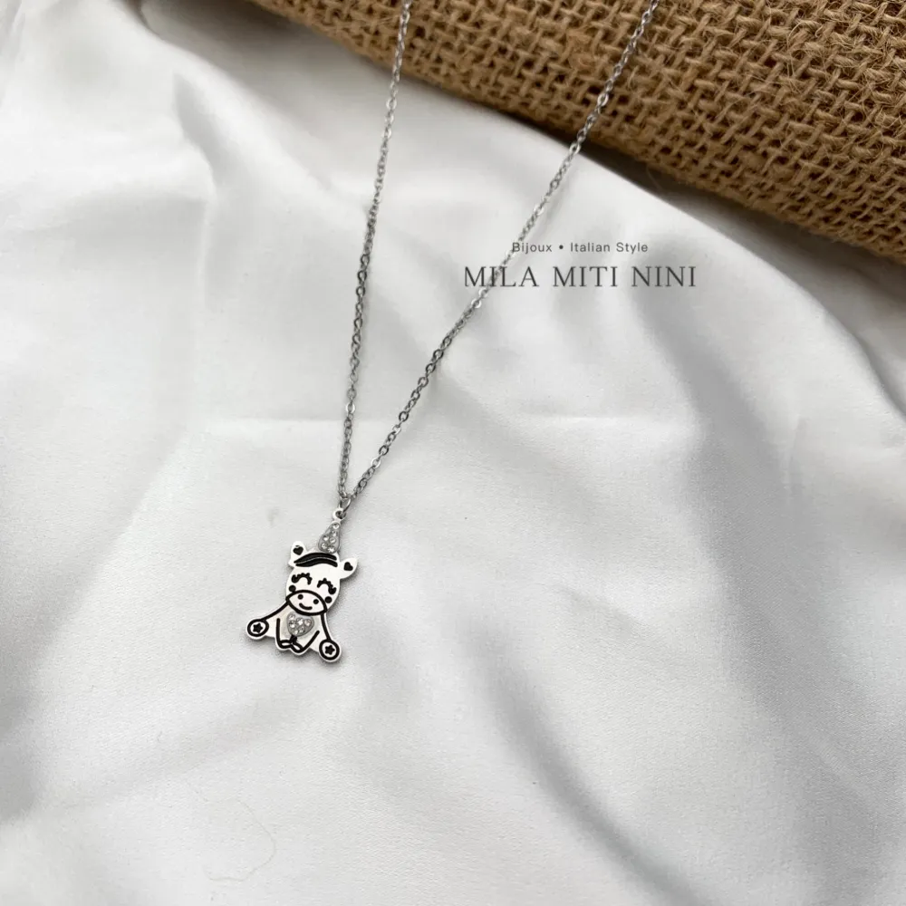 Unicrono Smaltato con Strass-Collana Corta in Acciaio - CAC-413-1618