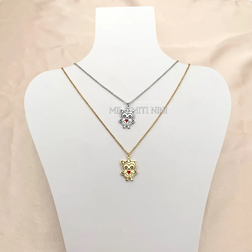 CAC413-1652-Gufo-Collana Corta in Acciaio - CAC413-1652-Gufo-Collana Corta in Acciaio