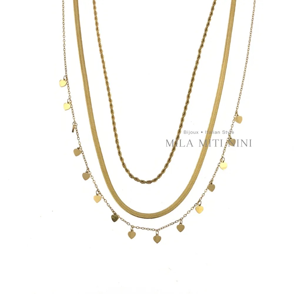 Multifilo con Cuorecini-Collana Corta in Acciaio - CAC413-1810