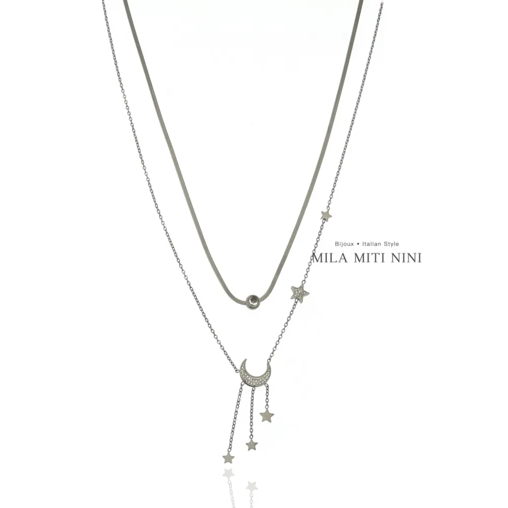 Doppio Luna Stella -Collana Corta in Acciaio - CAC-413-1849