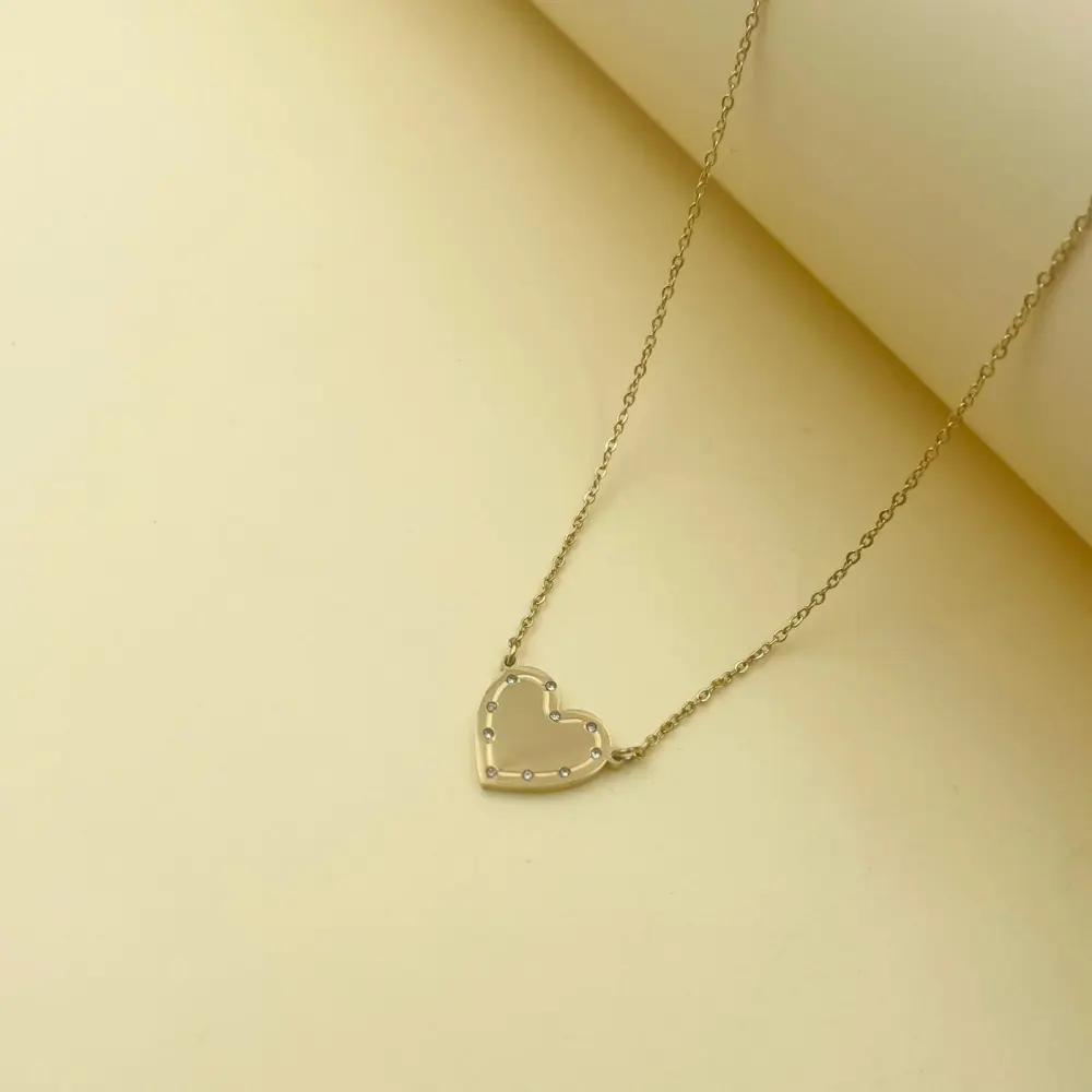 Cuore con Strass-Collana Corta in Acciaio - CAC-413-1881