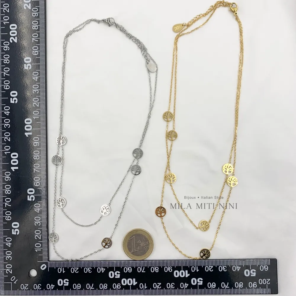 Doppio con Albero della Vita-Collana Corta in Acciaio - CAC-413-1978