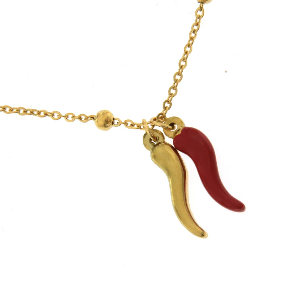 CAC6611-Doppio Cornino- Collana Girocollo in Acciaio - CAC413-2075-2143-Doppio Cornino- Collana  in Acciaio