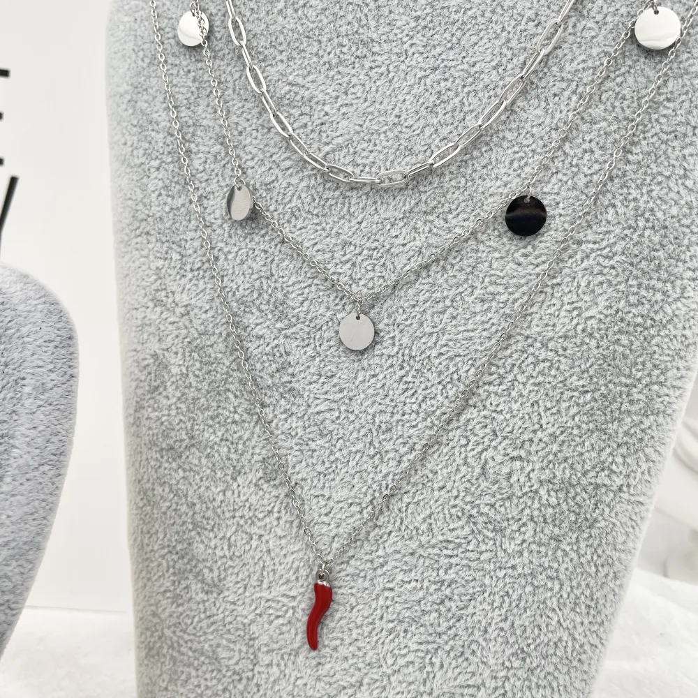 Multifilo con Cornino -Collana Corta in Acciaio - CAC-413-2078