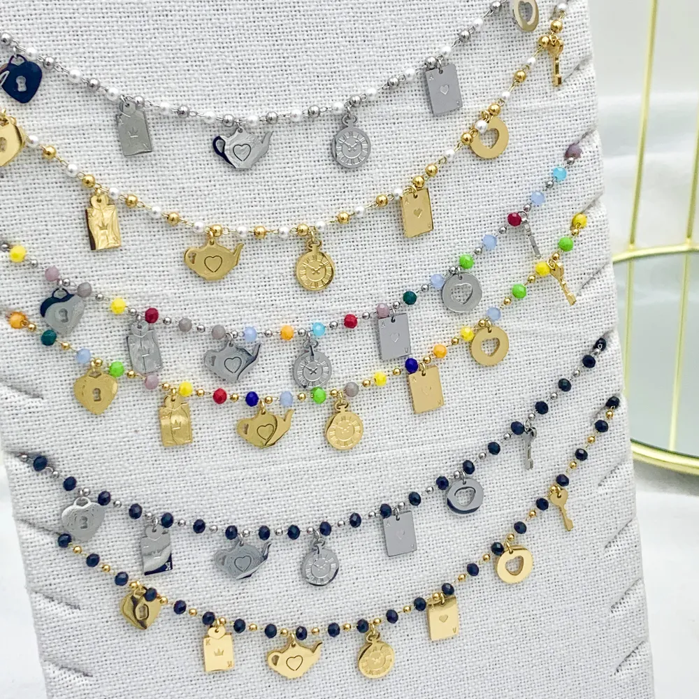 Teiera-Collana Corta in Acciaio e Cristalli - CAC-413-2083