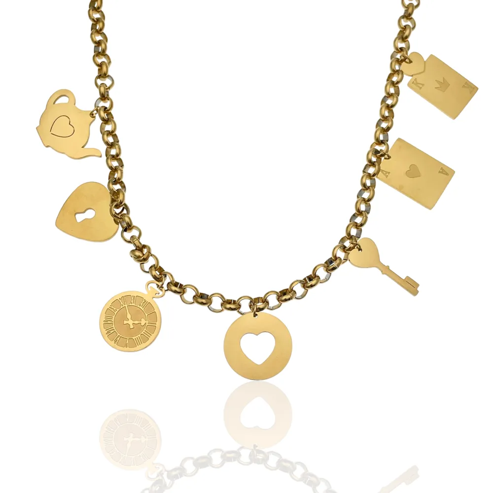 Catena con Ciondoli Teiera -Collana Corta in Acciaio - CAC-413-2086