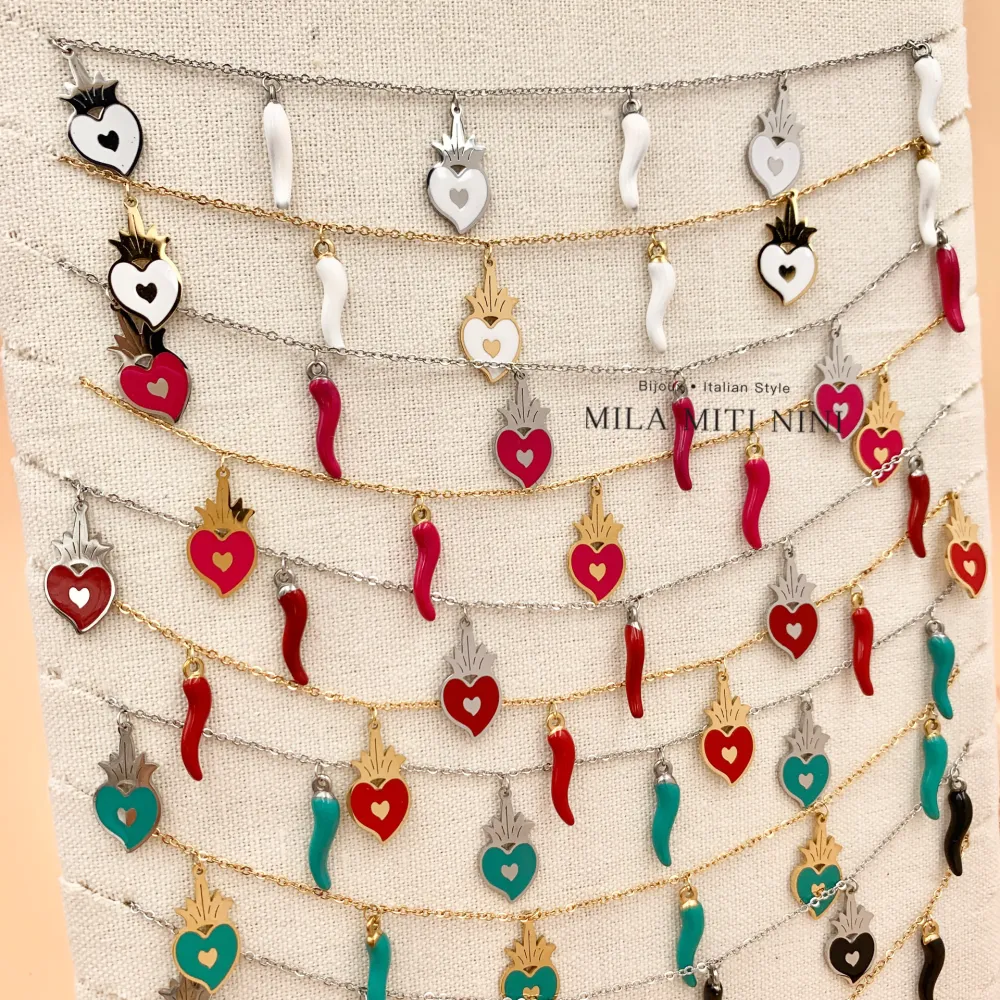 Sacro Cuore e Cornino-Collana Corta in Acciaio - CAC-413-2087