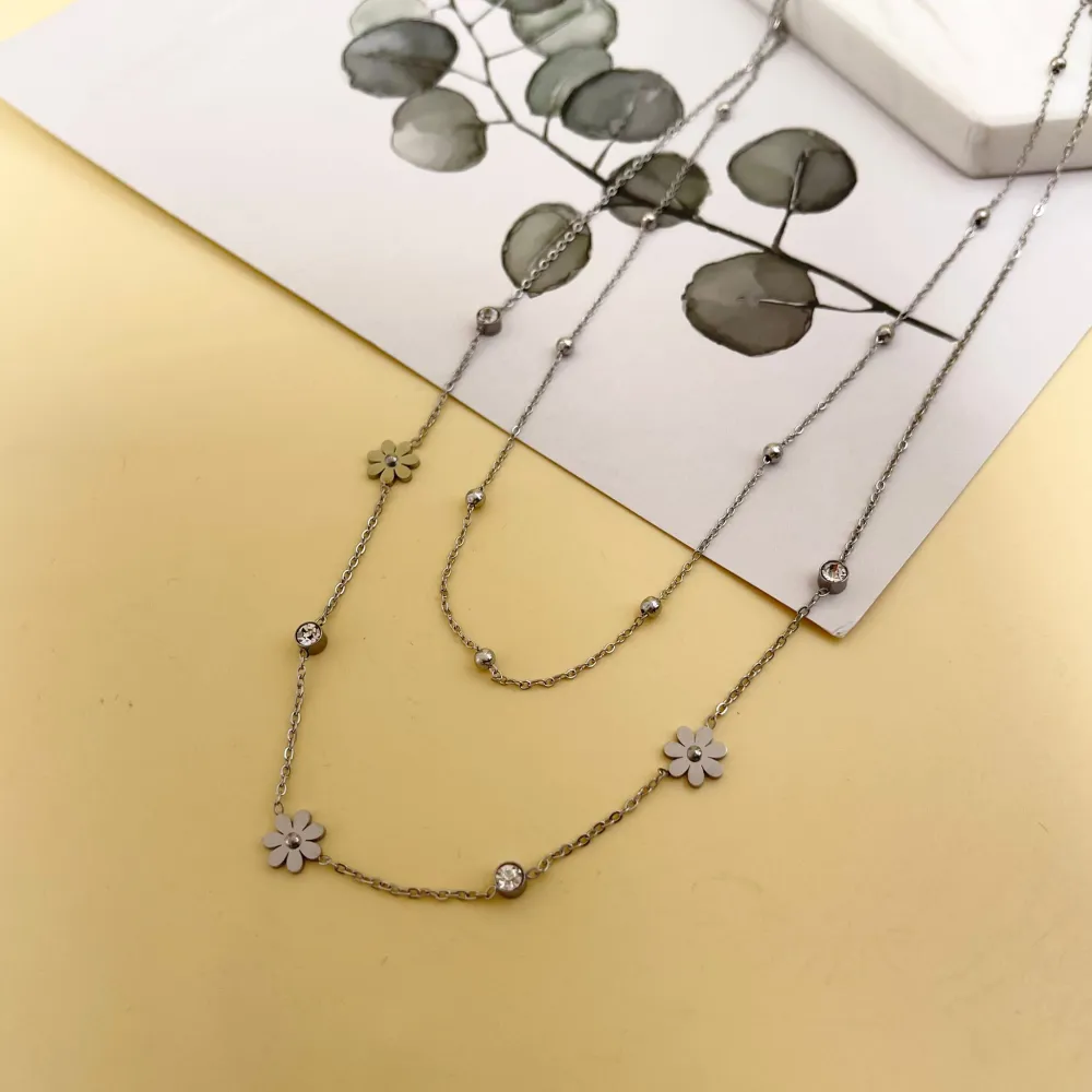 Doppio con Margherita-Collana Corta in Acciaio - CAC-413-2098AA
