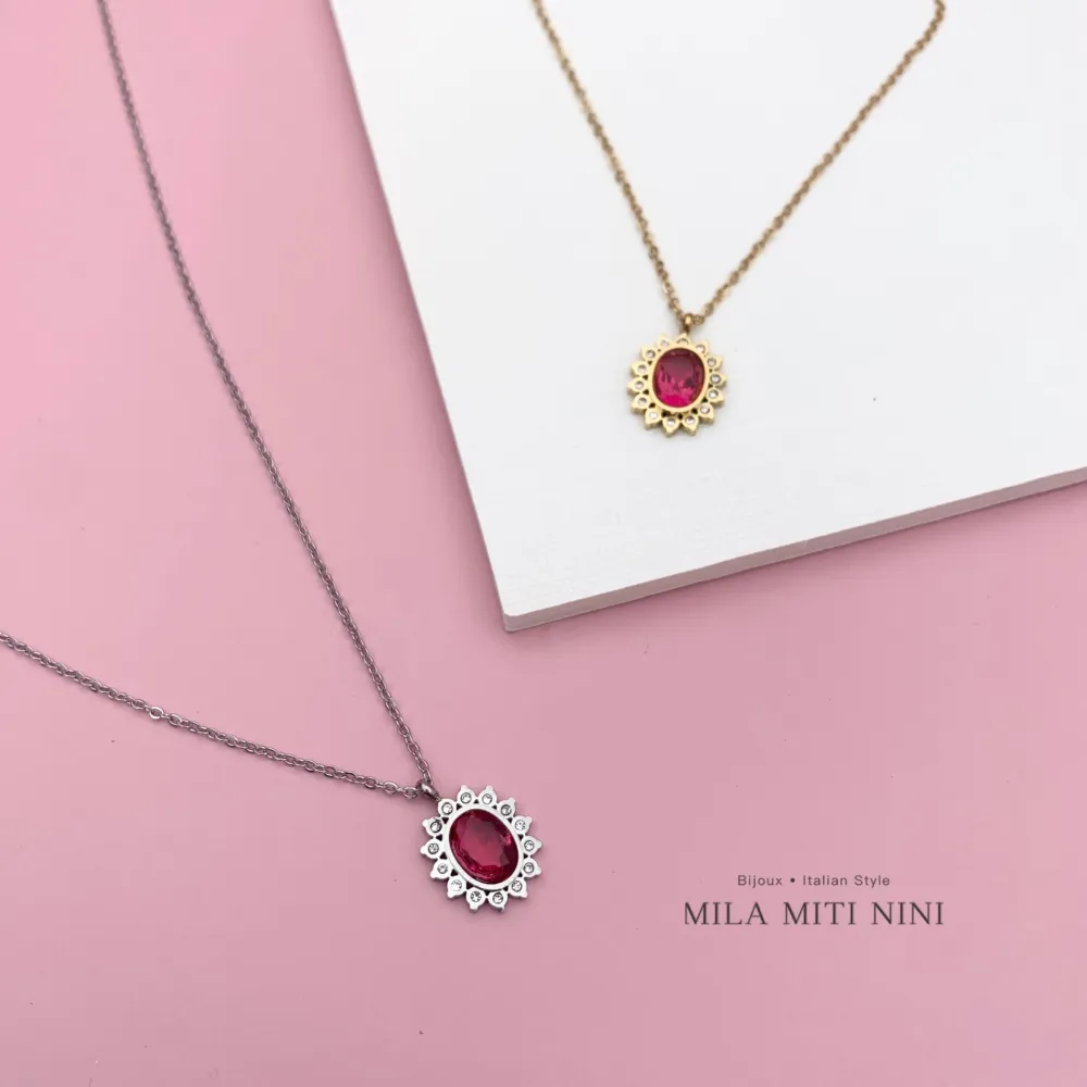 Pietra Ovale-12Pz Collane Corta in Acciaio + Espositore in Omag - CAC-413-2121