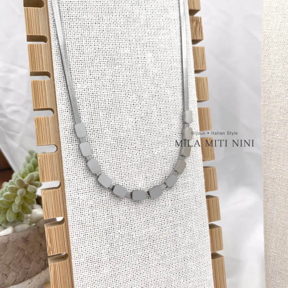 Rettangolino-Collana Corta in Acciaio - CAC-413-2145 -2146