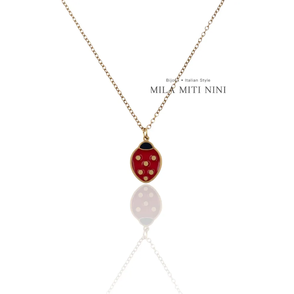 Coccinella Smaltata-Collana Corta in Acciaio - CAC-413-2149