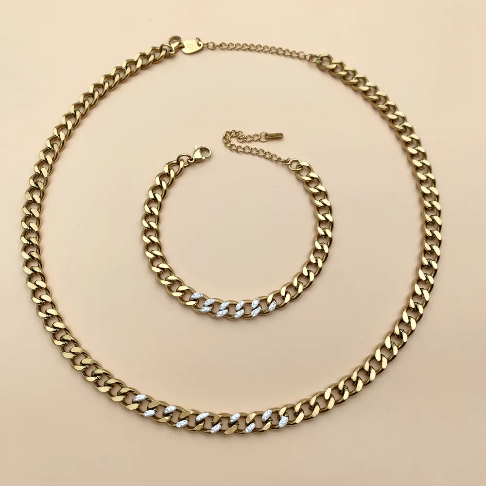 CAC7580-Catena con Strass -Collana Corta in Acciaio - CAC-413-2183