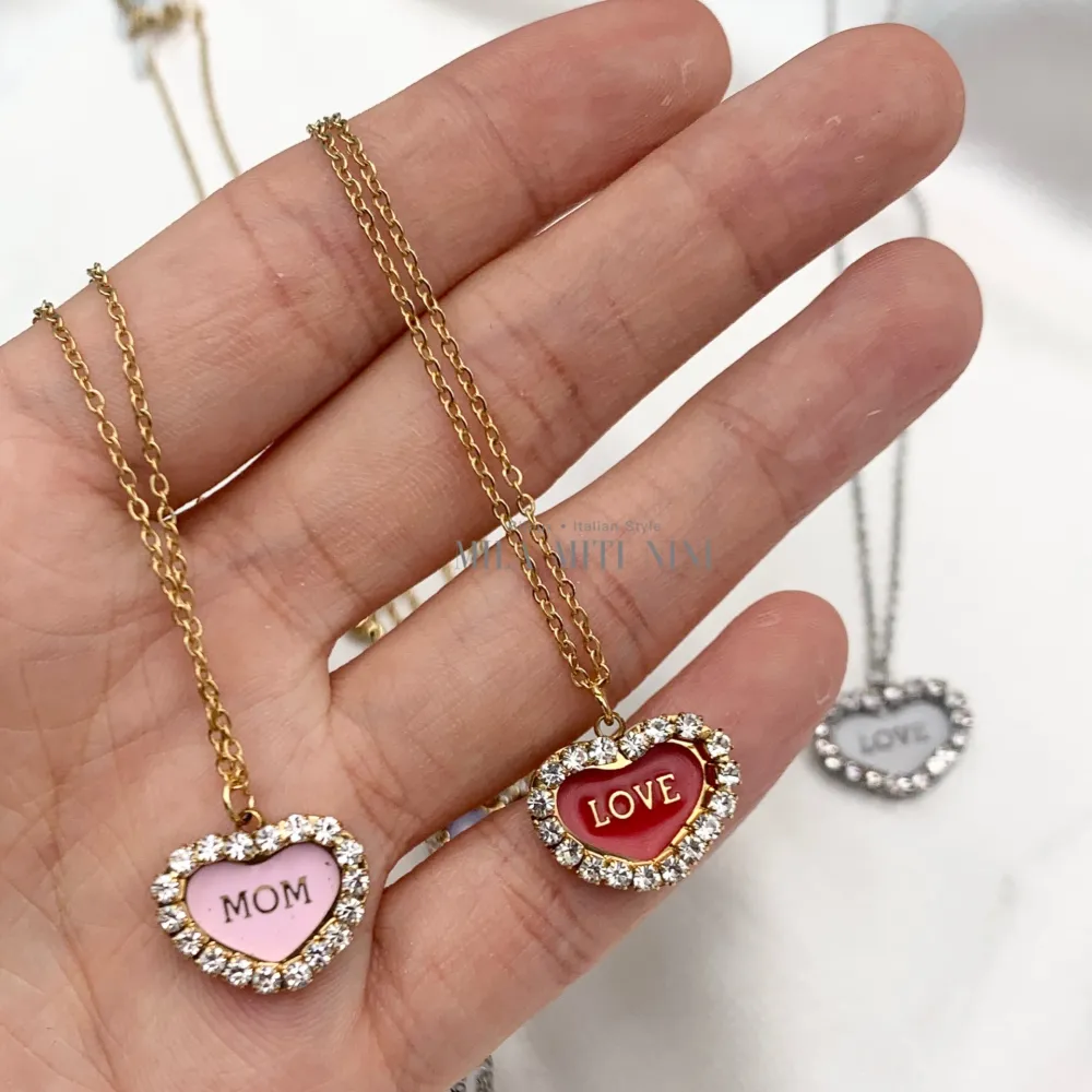 CAC413-2380-Cuore Scritte-Collana Corta in Acciaio - CAC413-2380-Cuore Scritte-Collana Corta in Acciaio