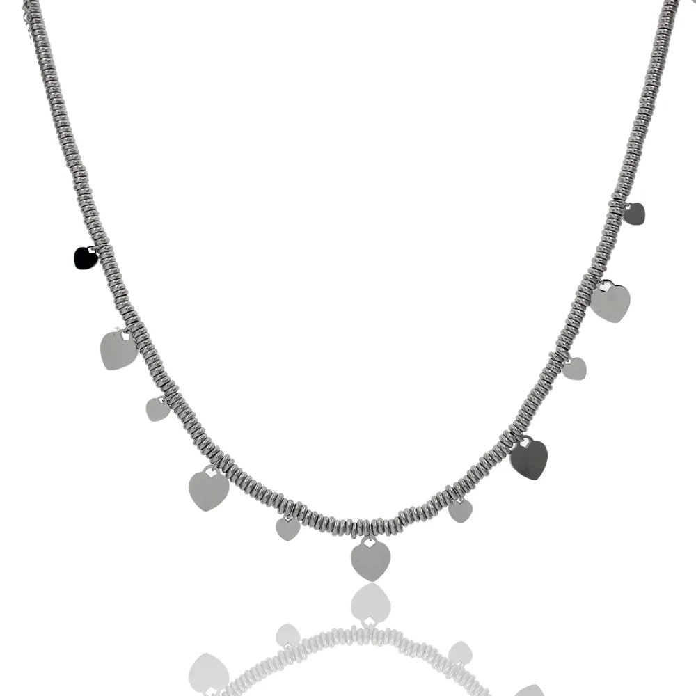Catena Anellini con Cuore-Collana Corta in Acciaio - CAC-413-2551