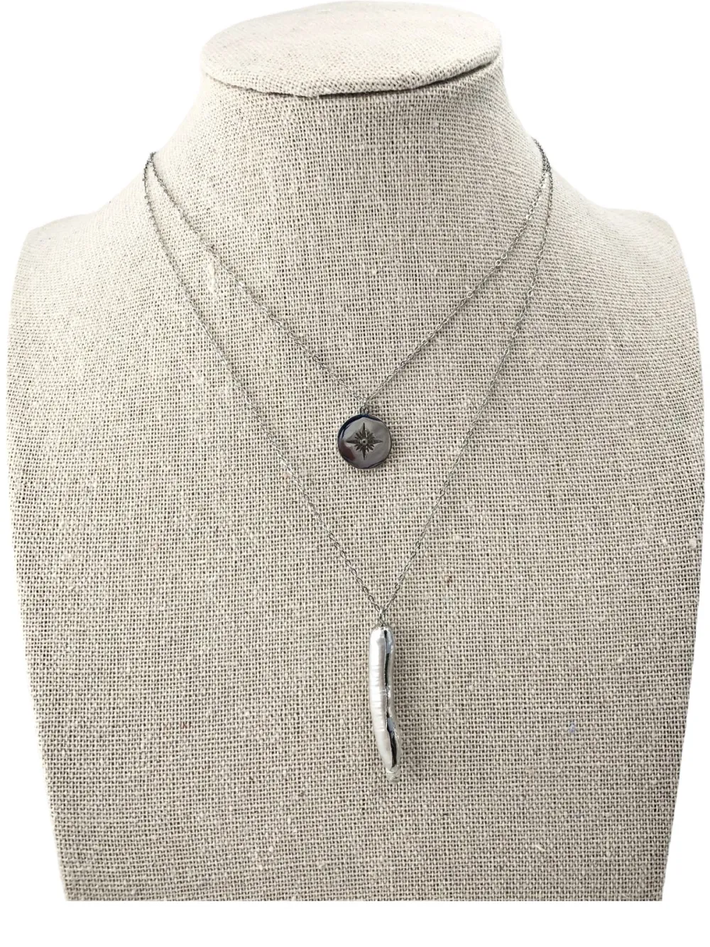 Multifilo collana acciaio - CAC4214-Perla di fiume stella  - Collana Corta in Acciaio