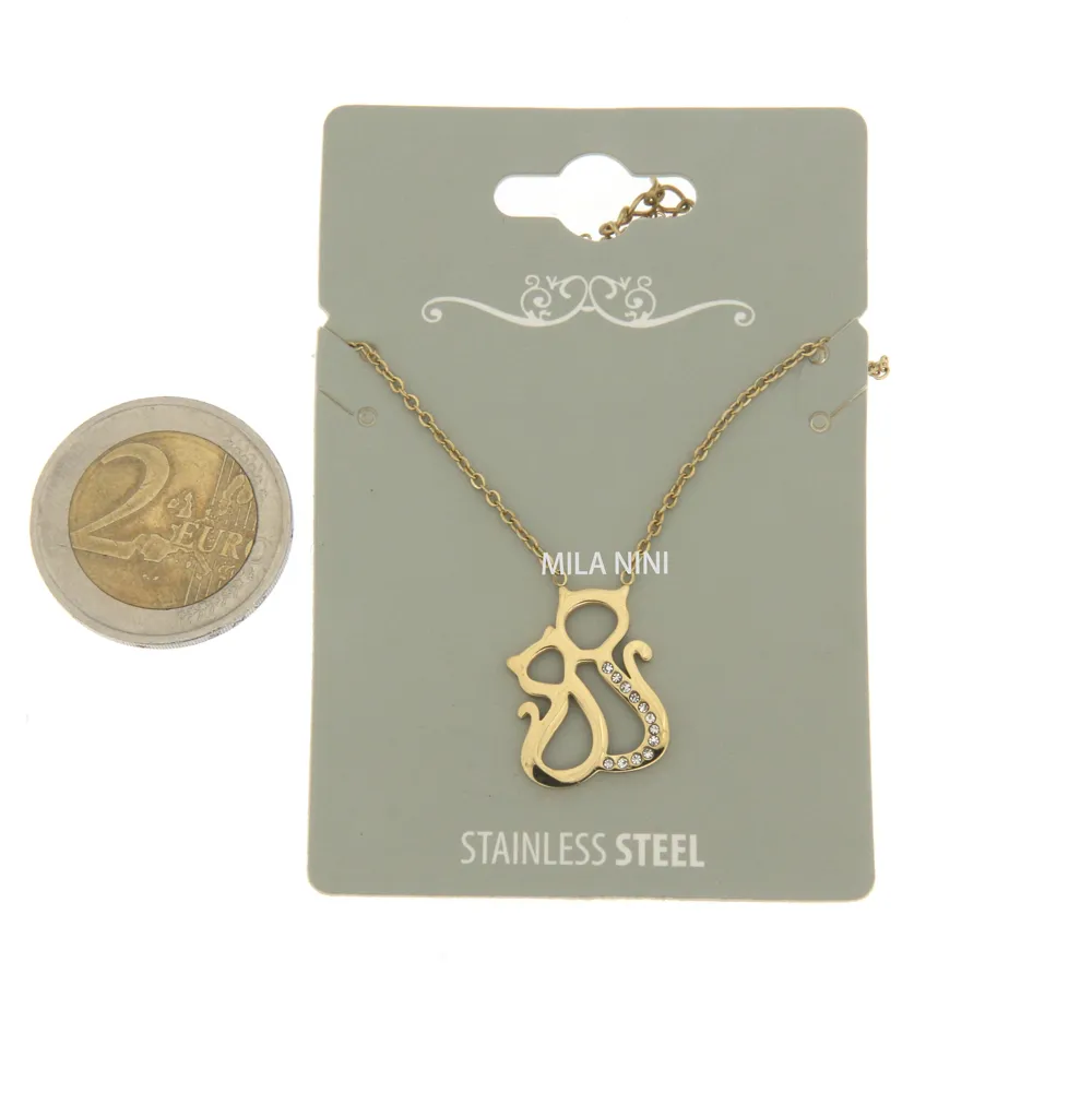 Doppio Gatto - Girocollo in Acciaio con Strass - CAC6342-Gatto - Girocollo in Acciaio con Strass