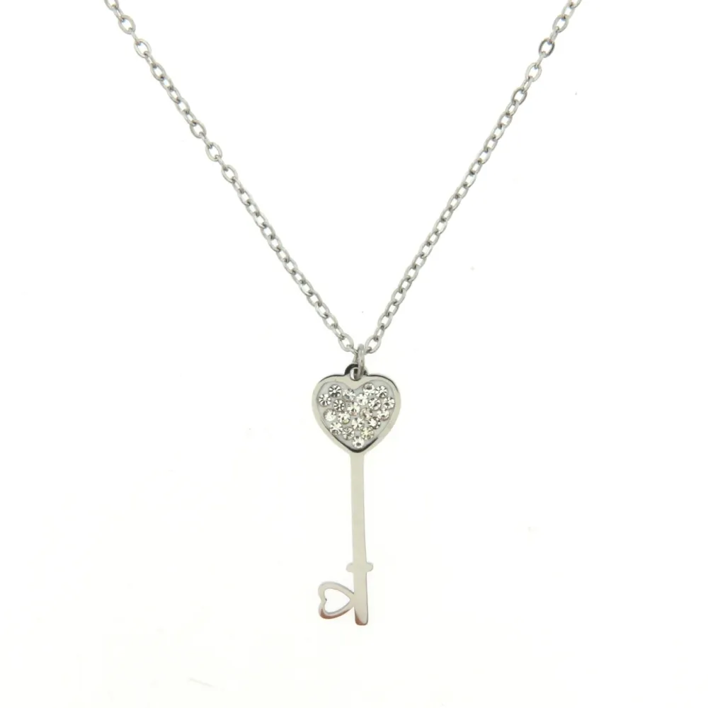 CAC6713-Chiave Cuore-Collana Girocollo in Acciaio - CAC6713-Chiave Cuore-Collana Girocollo in Acciaio