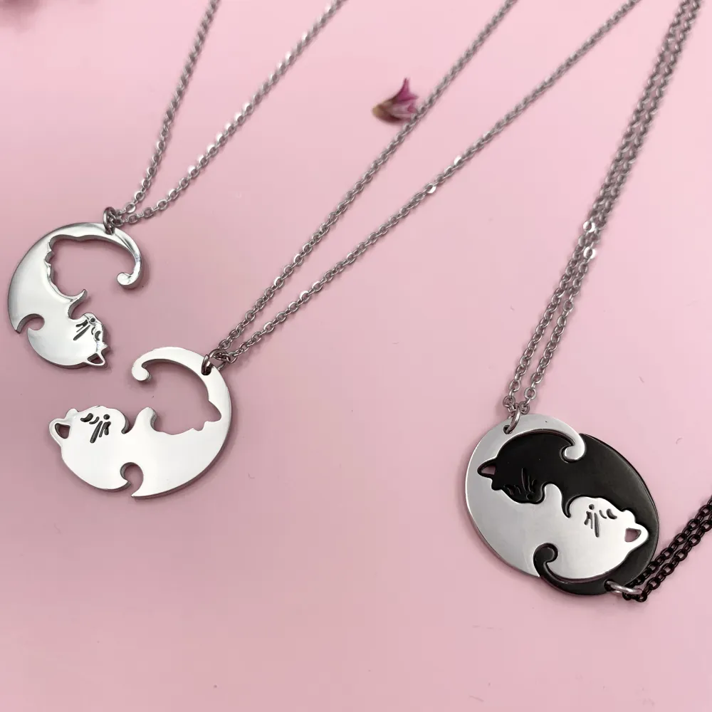 CAC6867-Puzzle Gatto-Collana Coppia Girocollo in Acciaio - CAC6867-Puzzle Gatto-Collana Coppia Girocollo in Acciaio