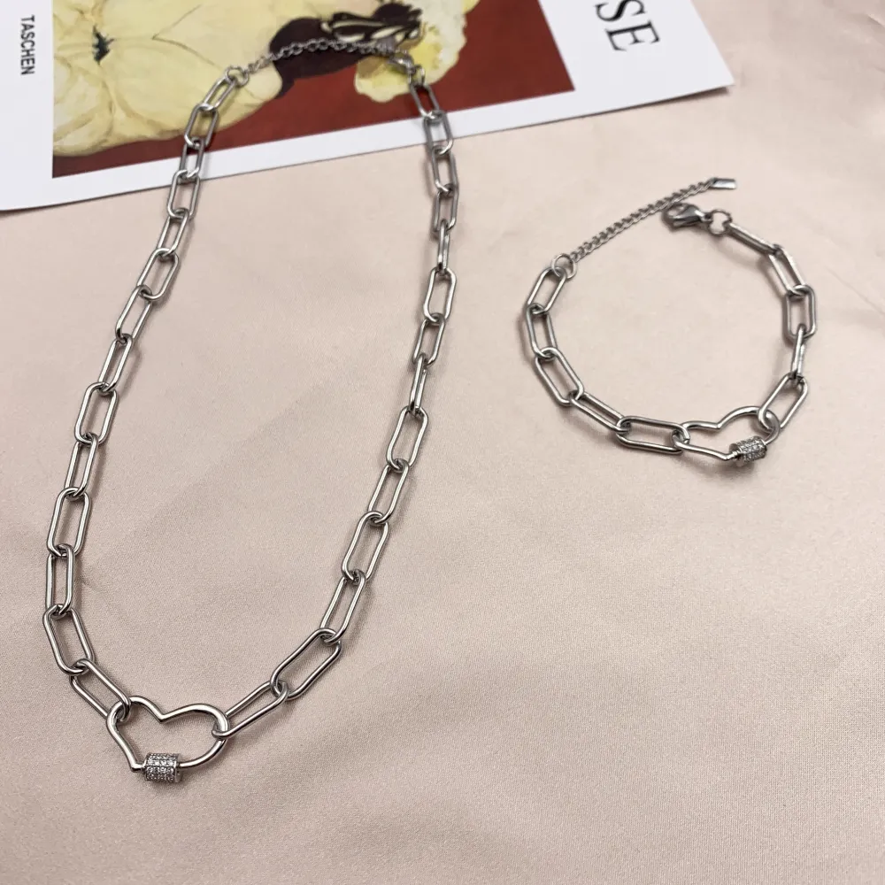 CAC7040-Cuore Zirconia- Collana Corta in Acciaio - CAC7040-Cuore Zirconia- Collana Corta in Acciaio